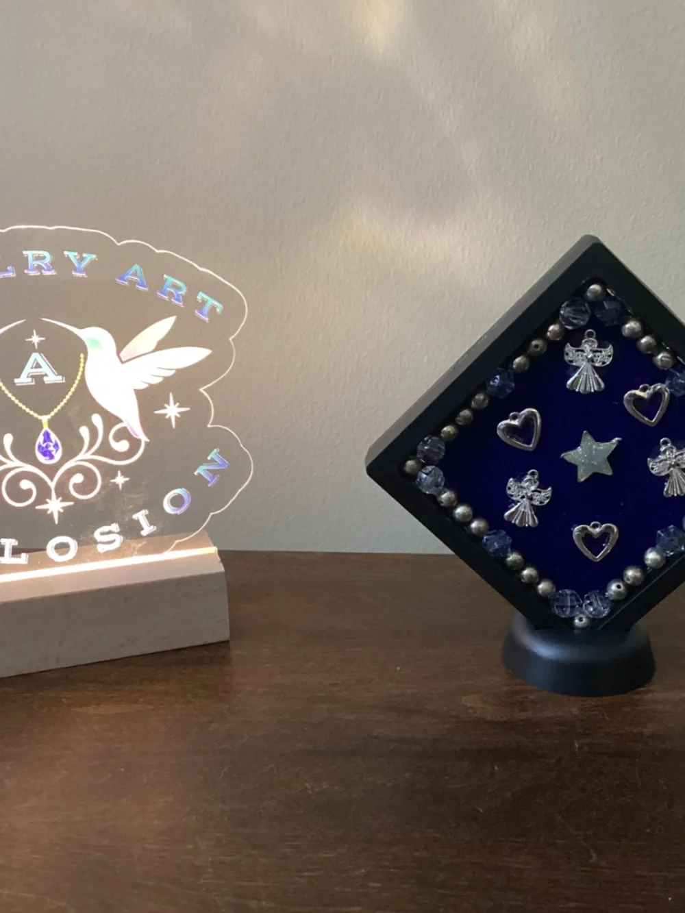 Christmas Jewelry art snowman up-cycled angels hearts stars silvertone frame